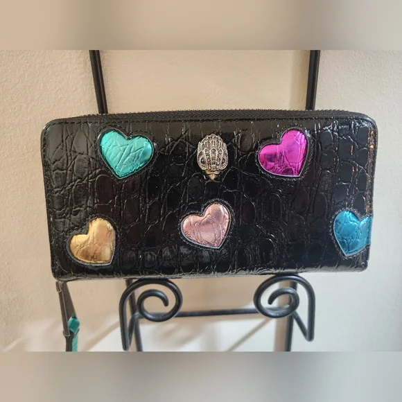 Kurt Geiger London Black Leather Puffy Rainbow Hearts Wallet - Picture 2 of 8